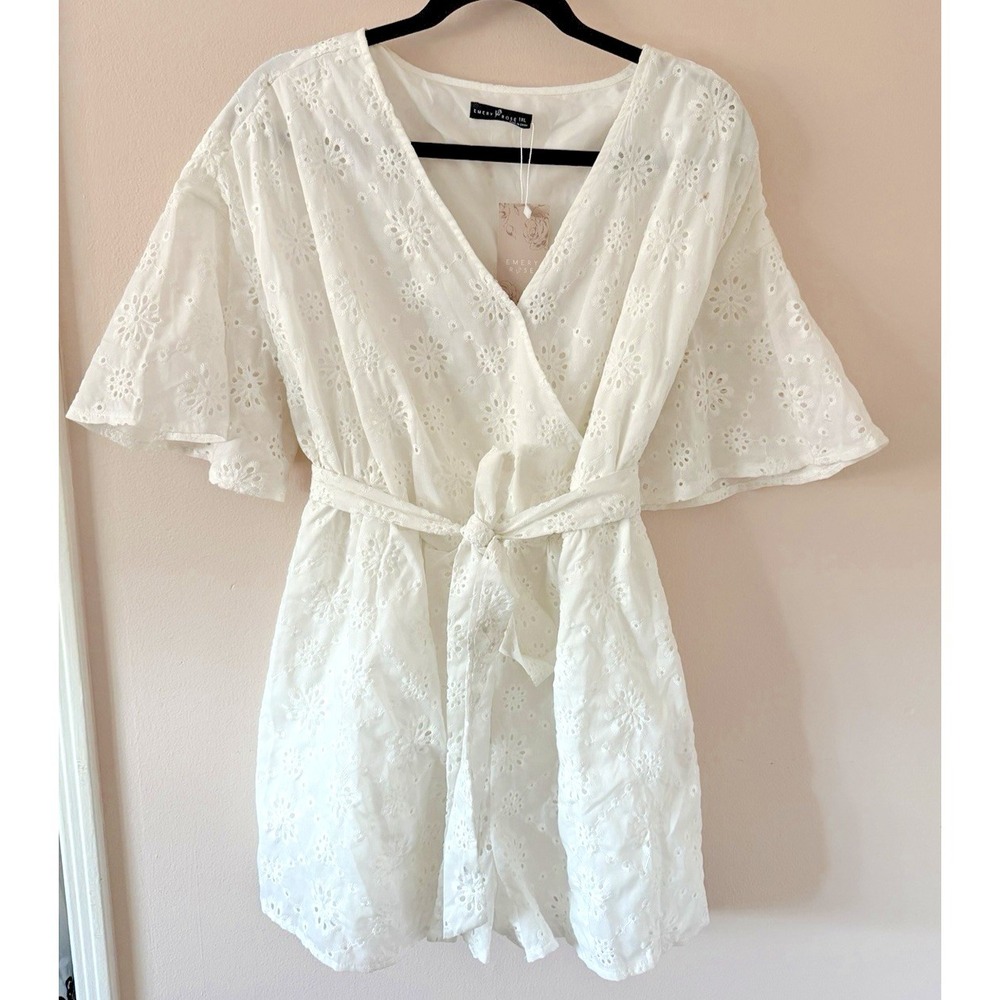 Emery Rose Eyelet Embroidered Romper XL White Womens NWT Boho